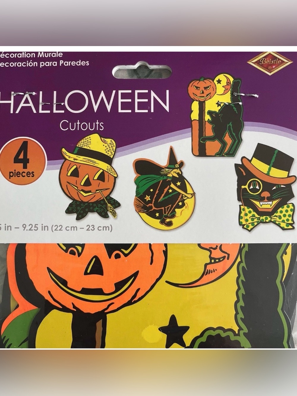 Halloween Pumpkin & Cat Cutouts - Orange, Black, Yellow -2 packs of 4